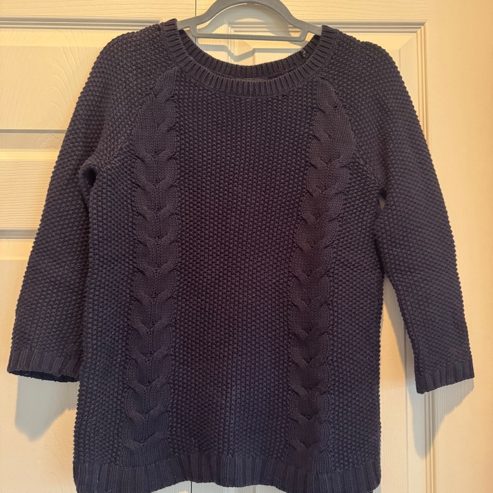 Cynthia Rowley Navy Button Back 3/4-Sleeve Cable Knit Sweater